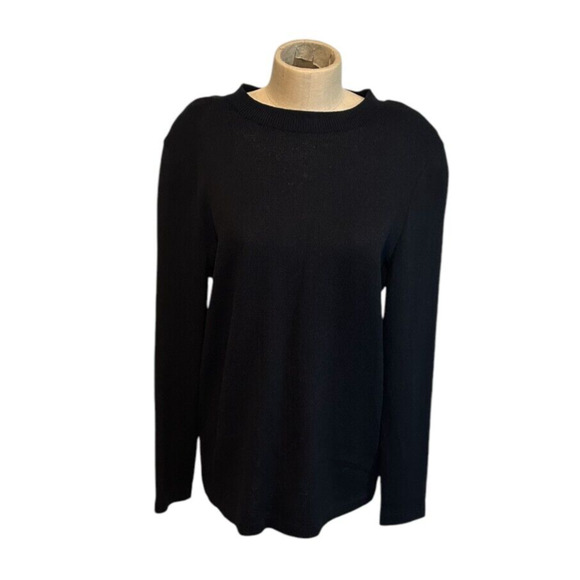 St John Basics Crewneck Sweater Womens Large Black Santana Knit Zip Vintage USA - Picture 2 of 10